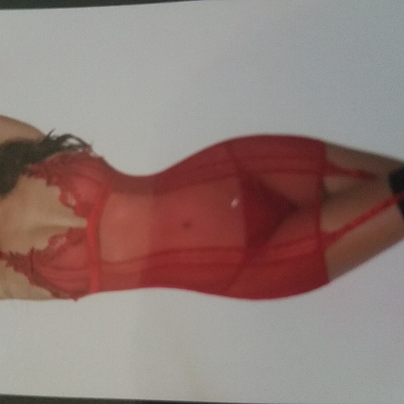 NWT Ooh La La Cheri Red Lace Mesh Gartered Chemise Set - Picture 1 of 8